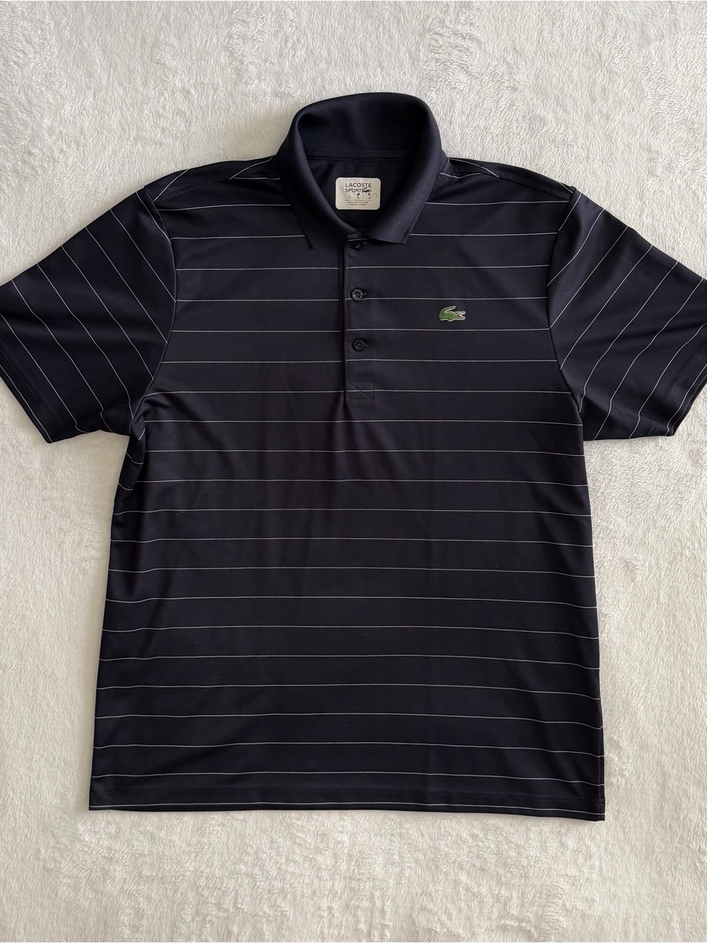 Lacoste Sport Polo Shirt Mens XL Navy Striped
Pique Croc Logo Short Sleeve